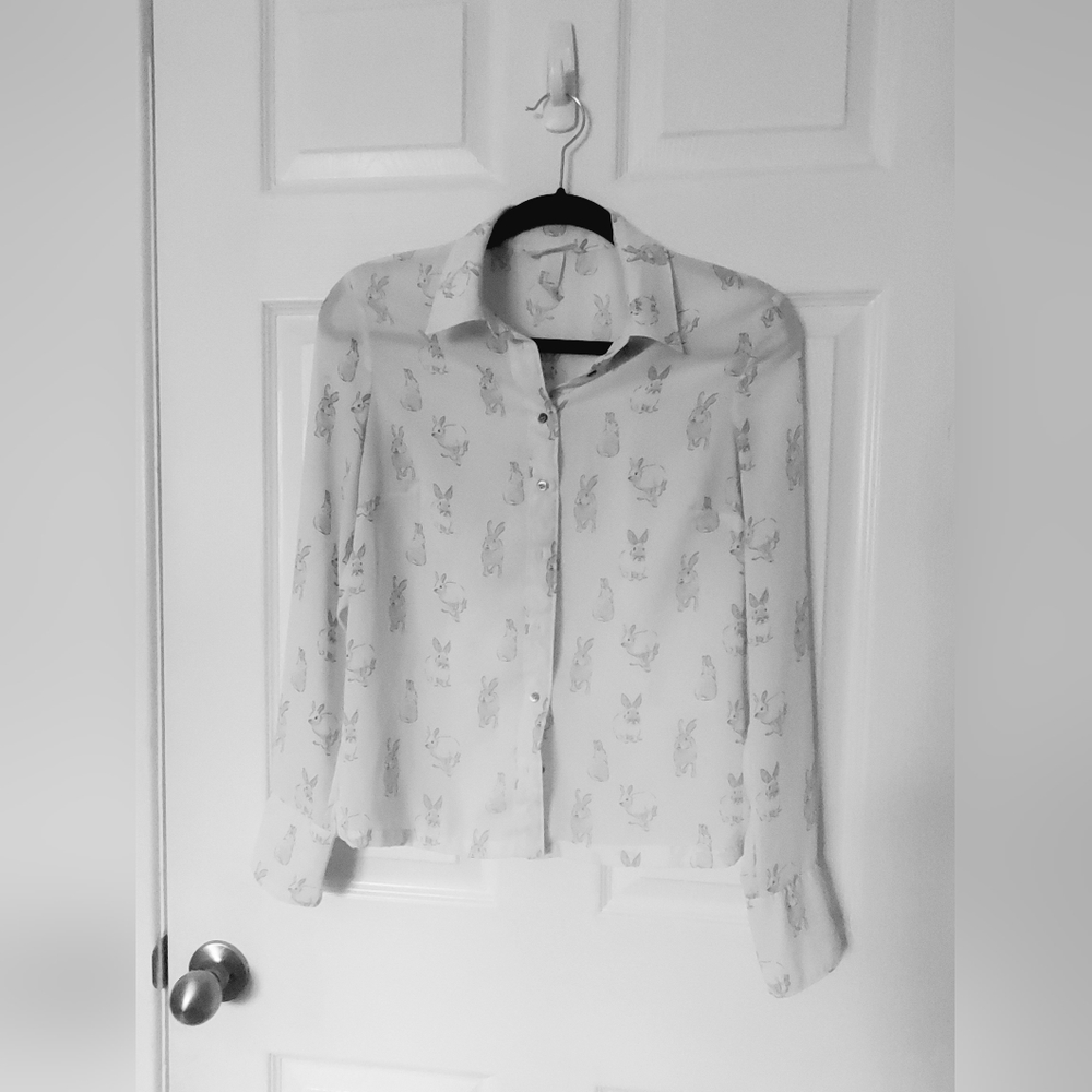 Cute White Blouse With Rabbits